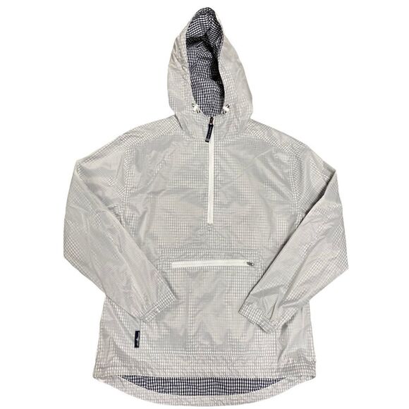 Charles Rivers White & Navy Checked  3/4 Zip Pullover Hooded Windbreaker Size M - Picture 1 of 6